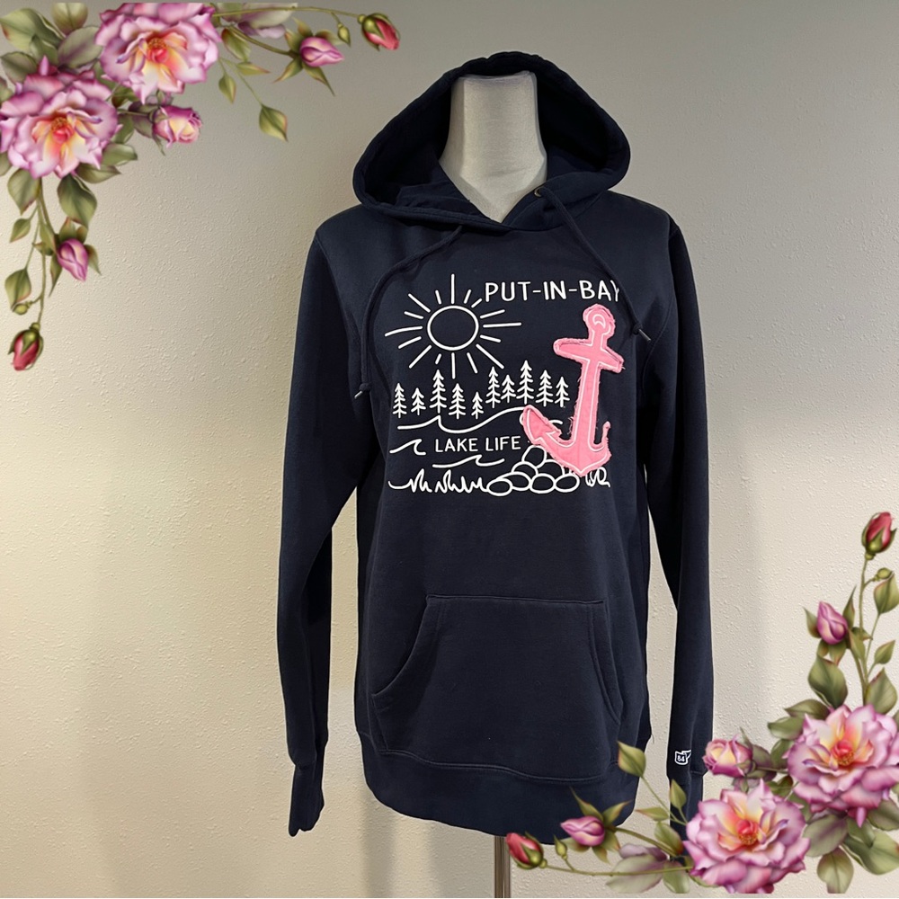 “Put in bay lake life” navy hoodie‎ with anchor